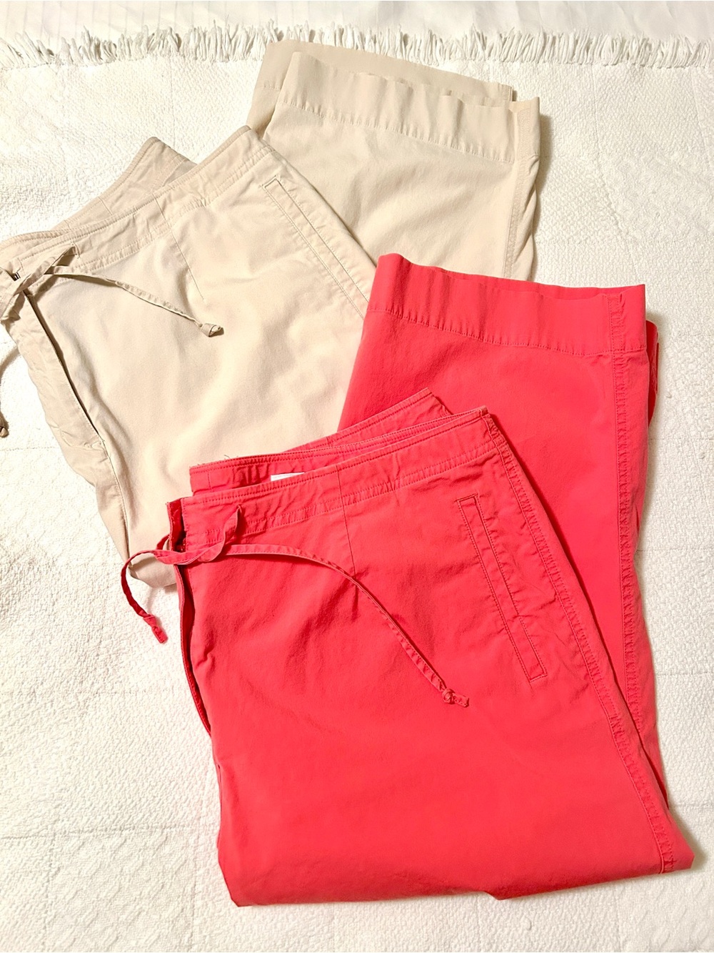 Talbots Capri Pants Bundle 2 Pair 16WP Petite Drawstring Cotton Stretch Pink Tan